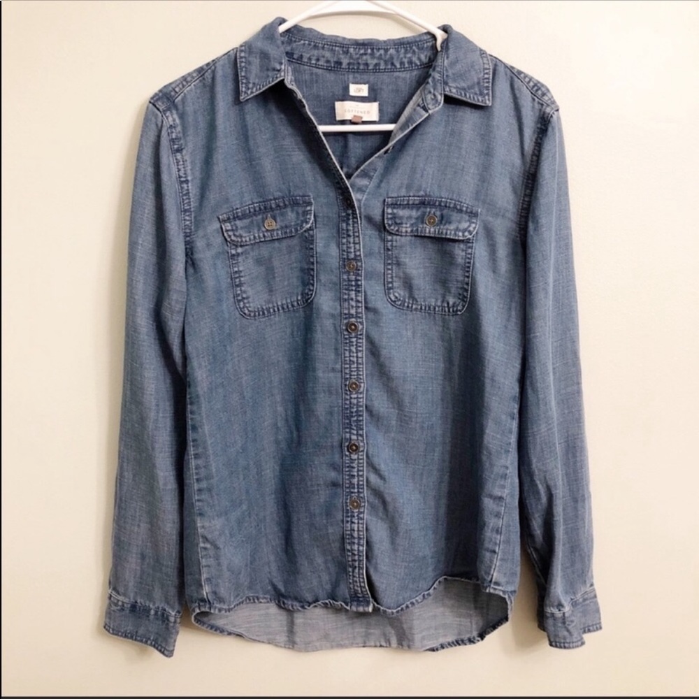 LOFT Chambray Long Sleeve Button Up Shirt XS